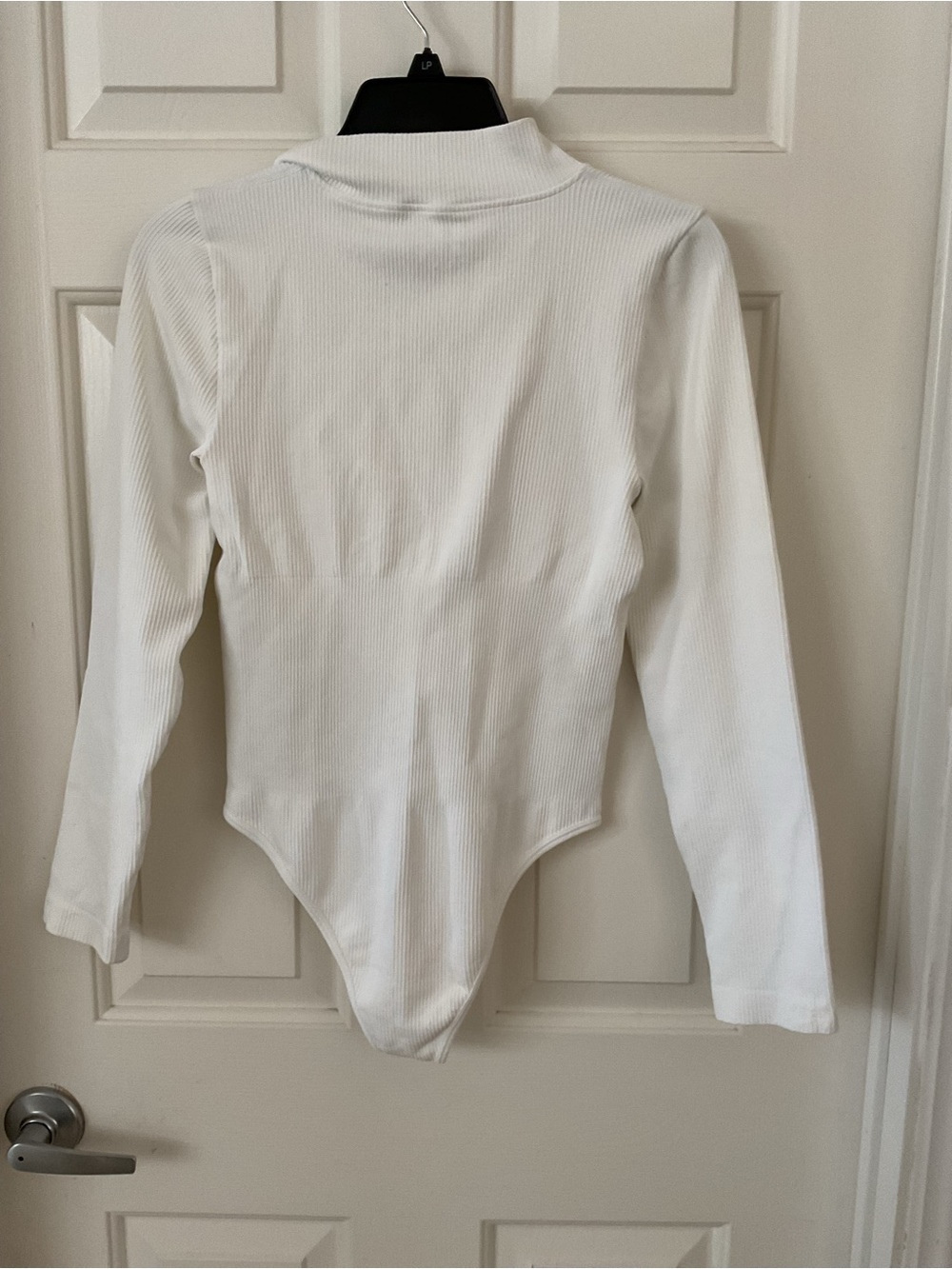 White Ribbed Long-Sleeve Zip Front Bodysuit - Picture 6 of 6